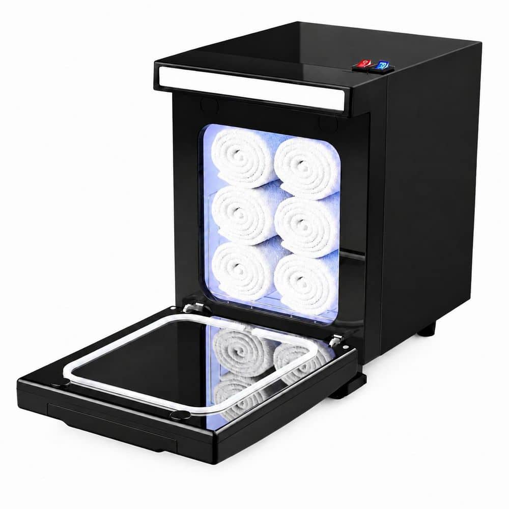 6 to 9 Hand Towels Mini Hot Electric Towel Warmer Cabinet in Black for Spa, Aluminum Interior
