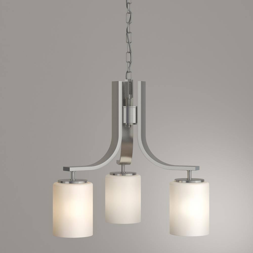 Modern 20" Brushed Nickel Chandelier with Etched Glass Shades