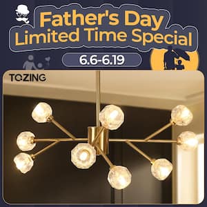 9-Light Gold Rustic Industrial Mid Century Sputnik Linear Chandelier Hanging Fixture Ceiling Light for Kitchen Island