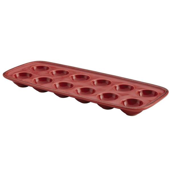 Rachael Ray Cucina Dinnerware 14-1/4 in. x 5-1/2 in. Stoneware Egg Tray in Cranberry Red