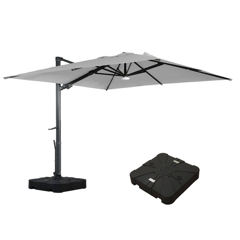 10ft Gray Aluminum Cantilever Patio Umbrella with Bluetooth LED Light