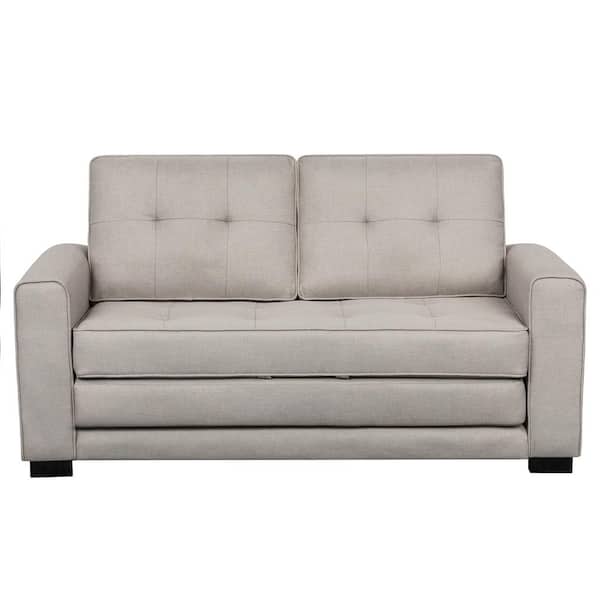 Bray 58 in. Beige Linen 2-Seater Twin Sleeper Sofa Bed with Removable Cushions
