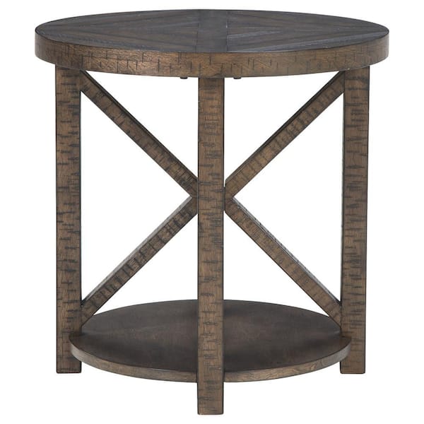 Benjara 22 in. Brown Round Wood End Table with Star Base