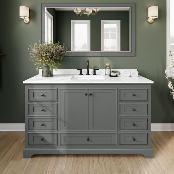 Wyndham Collection Deborah 60 in. W x 22 in. D x 35 in. H Single Bath Vanity in Dark Gray with Giotto Quartz Top
