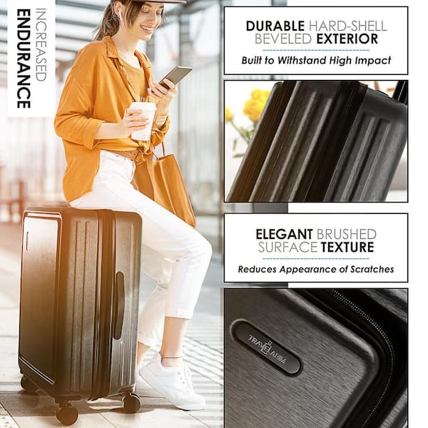 TRAVELARIM 2-Piece Black 24 in. - 28 in.  Nested Hard Luggage Set Expandable Spinner Suitcase TSA Compliant TA-L-24-28-BLK