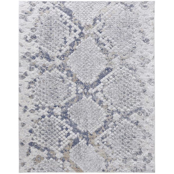 10 ft. x 13 ft. Gray, Silver, Blue Floral Area Rug