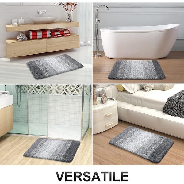 59 in. x 20 in. Grey Stripe Microfiber Rectangular Shaggy Bath Rugs