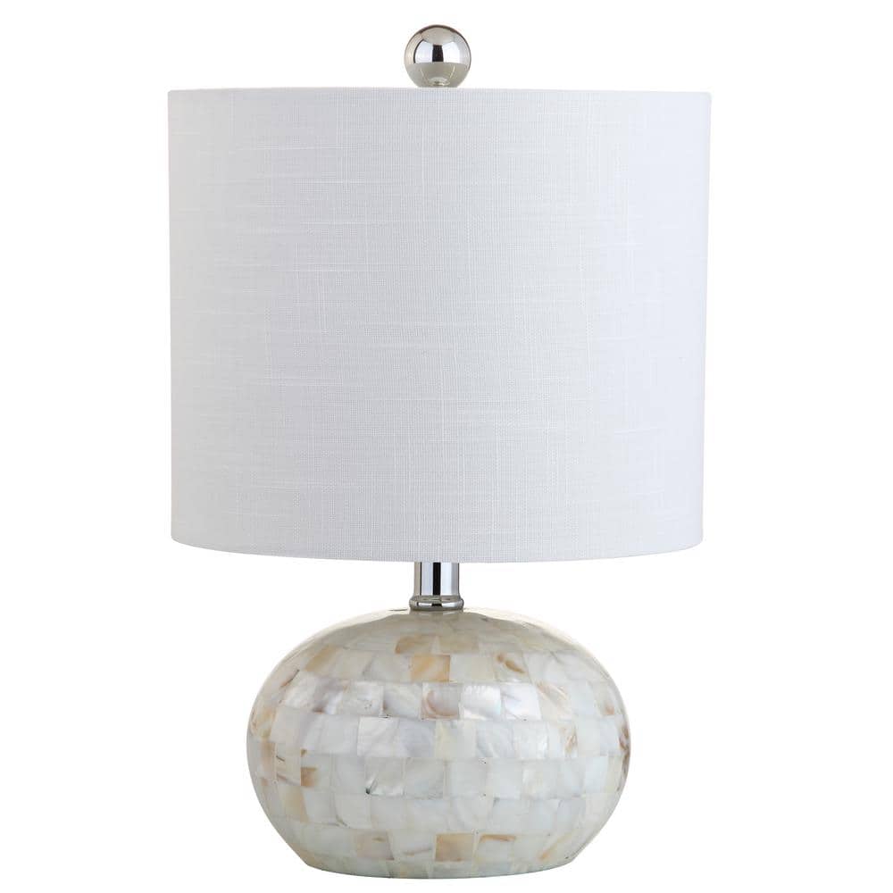 Ivory Capiz Shell Mosaic Table Lamp with White Linen Shade