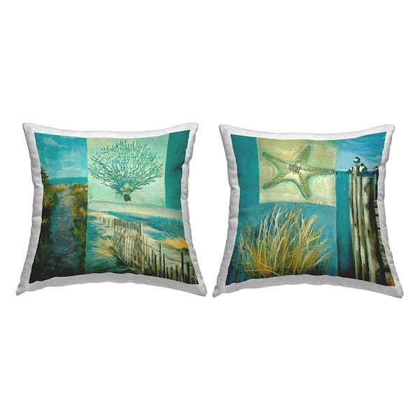 Stupell Industries Nautical Beach Scenes Collage Multi-Color Square Outdoor Throw Pillow 2-Pack