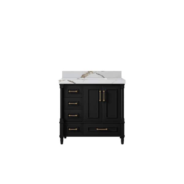 Willow Collections Hudson 36 in. W x 22 in. D x 36 in. H Single Sink Bath Vanity Center in Black with 2" Calacatta Gold Qt. Top