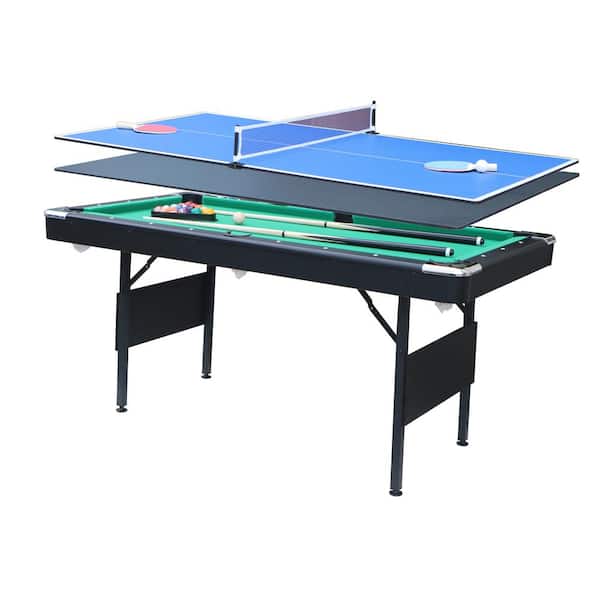 Cesicia 3-in-1 Blue Portable Pool Table for Family Game Rooms with Balls, Brush and Chalk