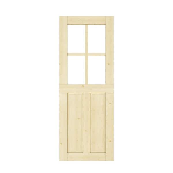 32 in. x 80 in. Solid Pine Universal 4-Lite Clear Glass and 2-Panel Unfinished Dutch Door Design Wood Interior Door Slab
