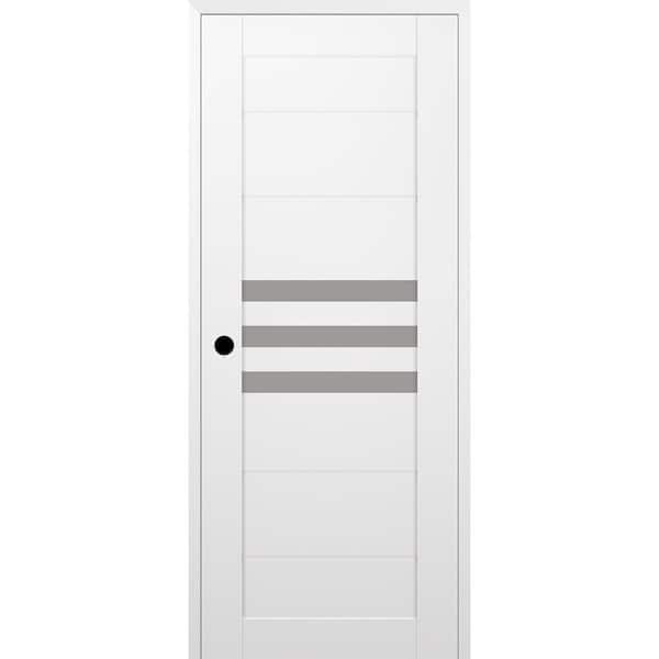 Dome 32 in. x 84 in. Right Hand 3-Lite Frosted Glass Snow White Composite Wood Single Prehung Door