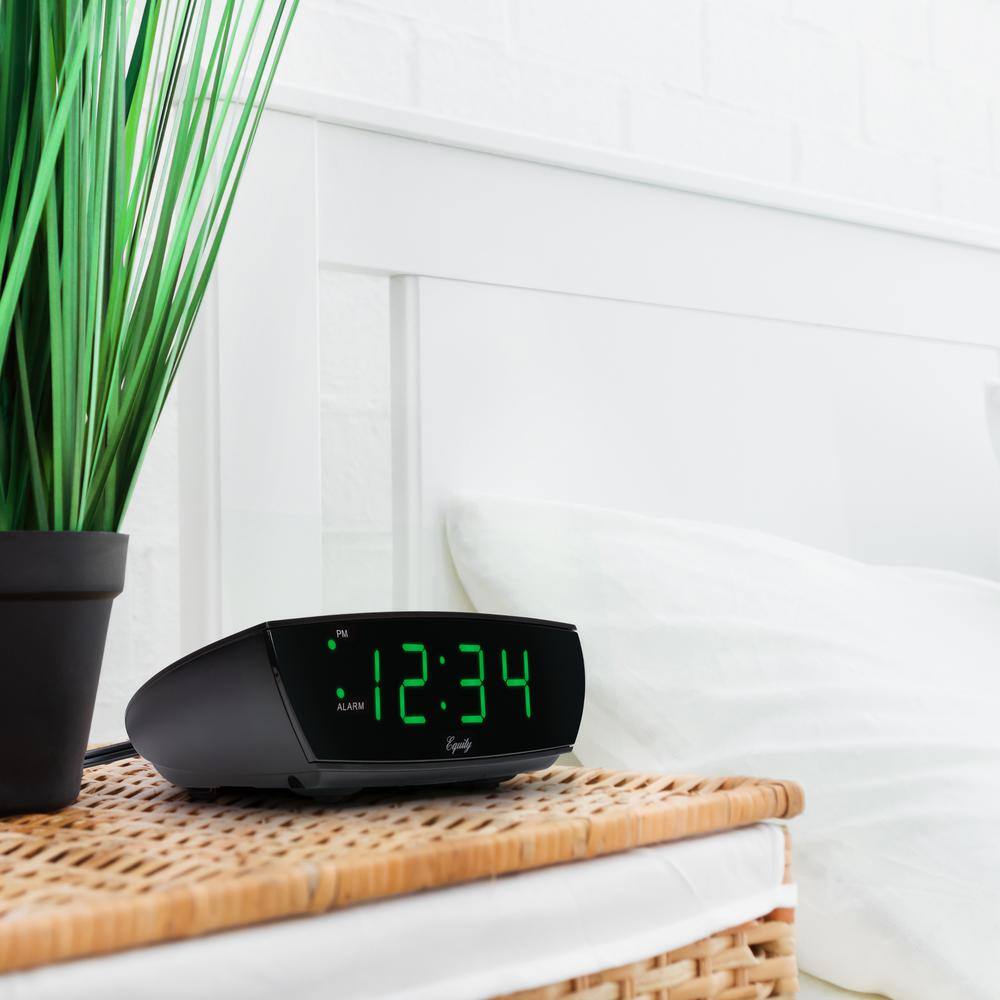 Equity Black Plastic Digital Alarm Clock with Green LED Display