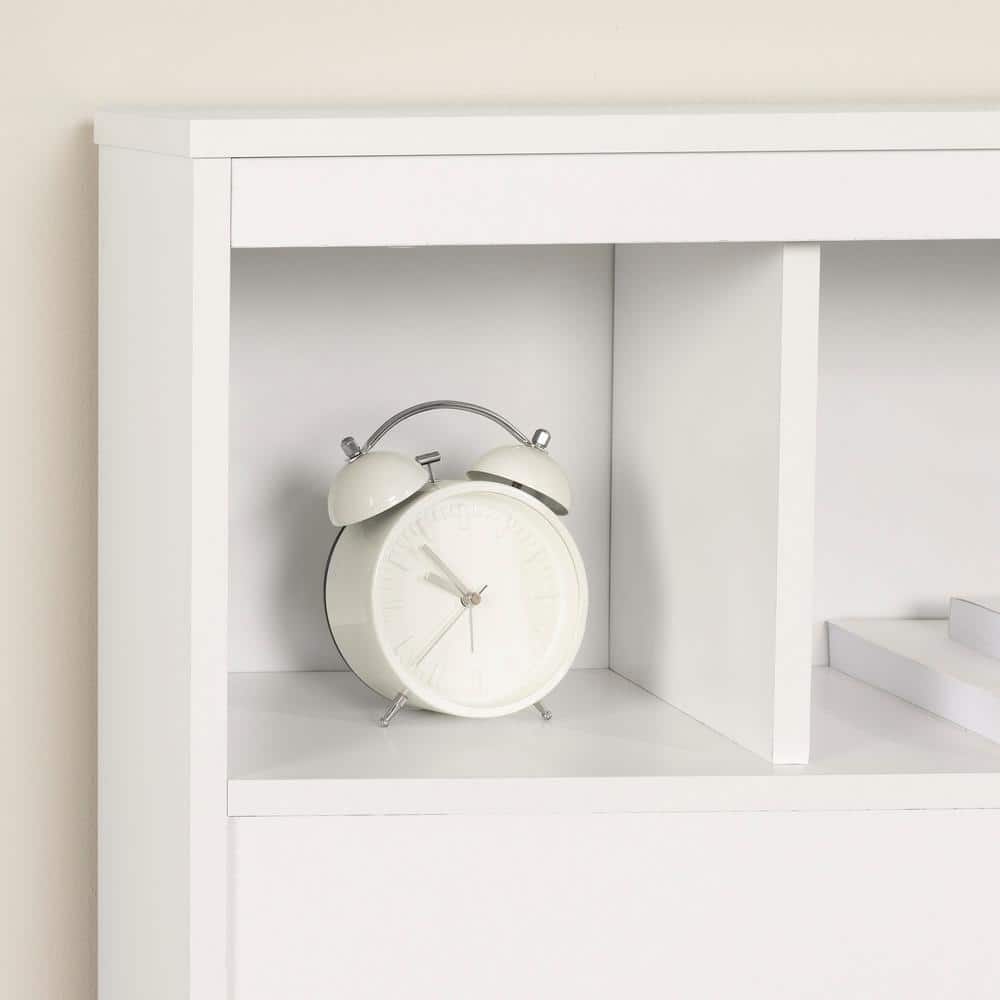 Twin White Wood Bookcase Headboard with Storage