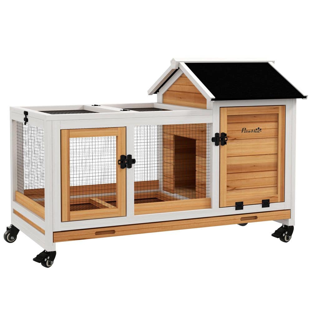 Indoor Outdoor Wooden Rabbit Hutch with Wheels, Large Bunny Cage with Run, Slide-out Tray for Small Animals, Guinea Pig price history on PriceWatchPro