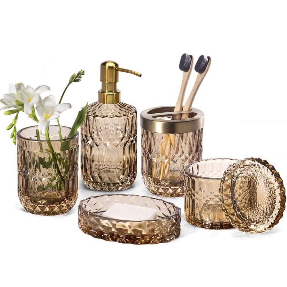 6-Piece Brown Glass Bath Accessory Set with Soap Dispenser, Toothbrush Holder, Tumbler, and More price history on PriceWatchPro