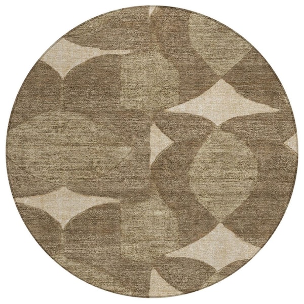Chantille Machine Washable Indoor/Outdoor Abstract ACN3060 Chocolate 8 ft. x 8 ft. Round Rug