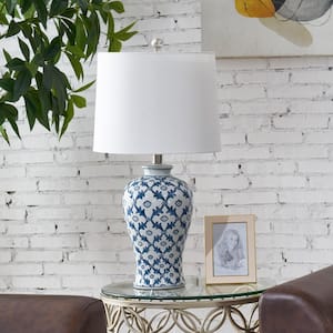 Sacramento 25 in. Blue/White Ceramic Table Lamp, Traditional Chinoiserie Bedside Lamp