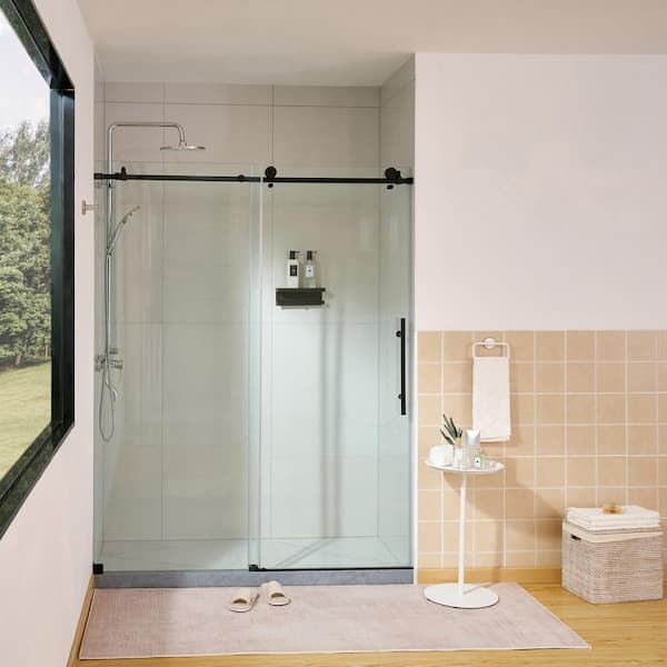 Vanity Art 76 in. H x 60 in. W Frameless Sliding Tub Door in Matte Black with Clear Tempered Glass