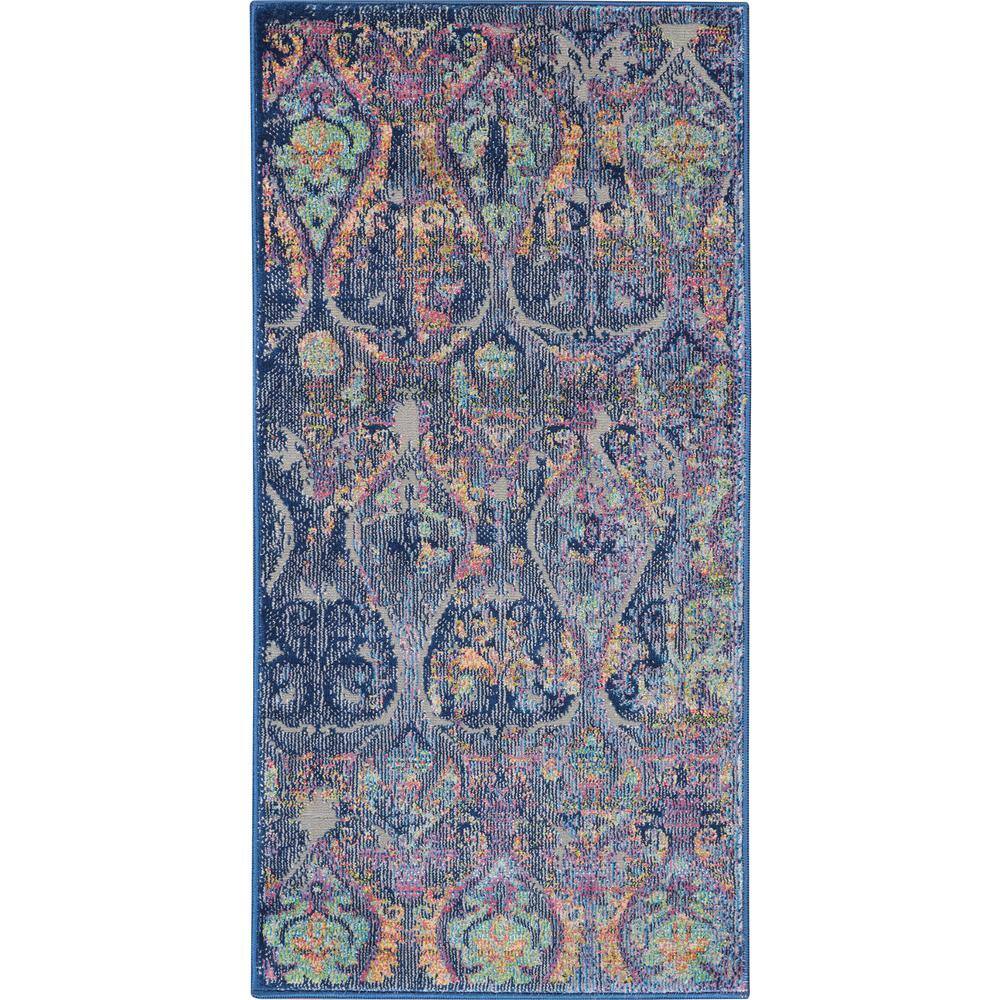 Silky Sheen Bohemian Navy 2' x 4' Synthetic Area Rug