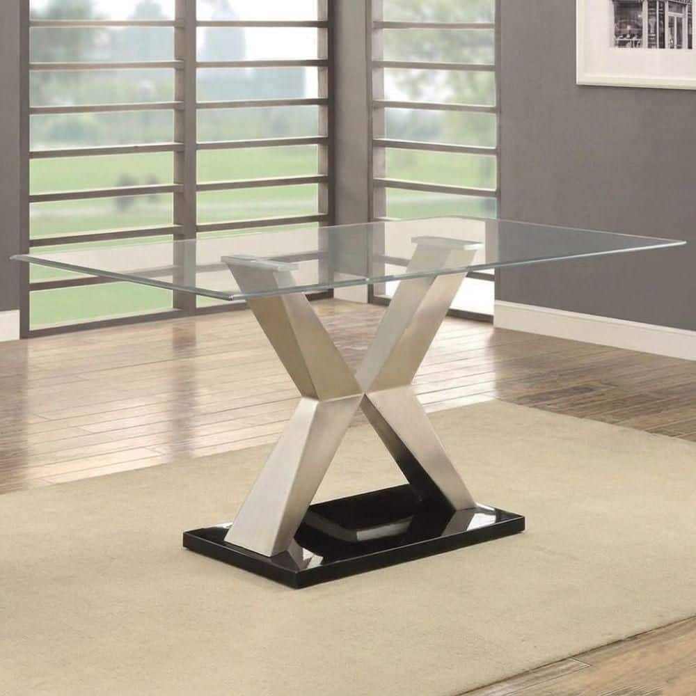 Mirabella Black and Silver Glass Top Pedestal Base Dining Table Seats 6 price history on PriceWatchPro