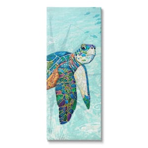 Sea Turtle Underwater Ocean Mosaic Style Collage Design by Lisa Morales Unframed Animal Art Print 48 in. x 20 in.