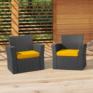 Fading Free 20 in. W. x 19.5 in. x 4 in. Yellow Outdoor Patio Thick Square Lounge Chair Seat Cushion Set 2-Pack