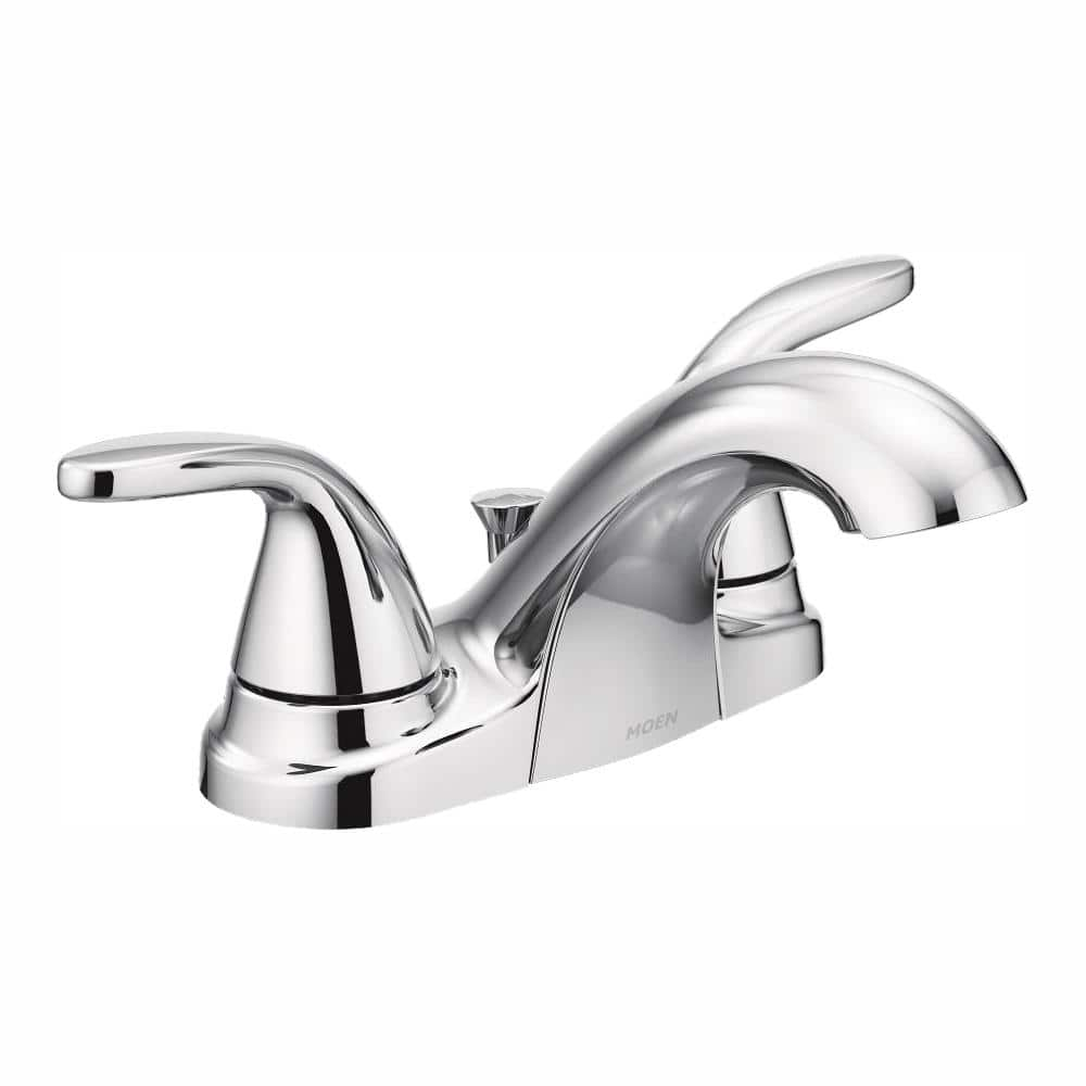 Moen Adler 4 In Centerset 2 Handle Low Arc Bathroom Faucet In Chrome 84603 The Home Depot