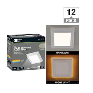 Low Profile 5 in. White Square LED Flush Mount with Night Light Feature J-Box Compatible Dimmable 500 Lumens (12-Pack)