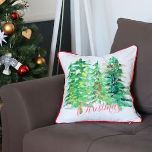 Christmas Trees Decorative Single Throw Pillow 18 in. x 18 in. White and Green and Green Square for Couch, Bedding