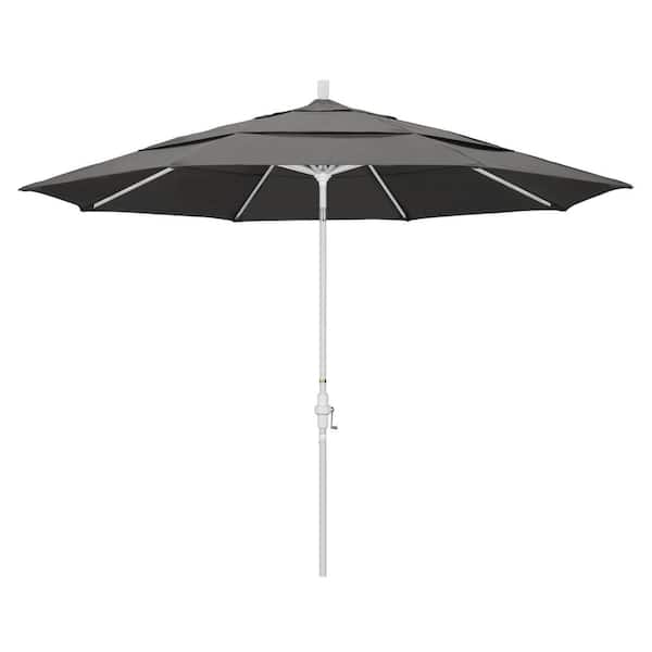 California Umbrella 11 ft. Matted White Aluminum Market Patio Umbrella with Crank Lift in Charcoal Sunbrella