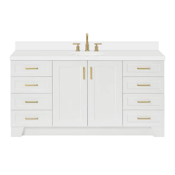 Taylor 66 in. W x 22 in. D x 36 in. H Single Sink Freestanding Bath Vanity in White with Pure White Quartz Top