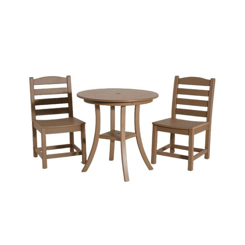 3-PieceHeavy-Duty and All-Weather HDPE Round Outdoor Dining Set with Patio Table and 2 Armless Chairs(Antique Dark Oak ) price history on PriceWatchPro