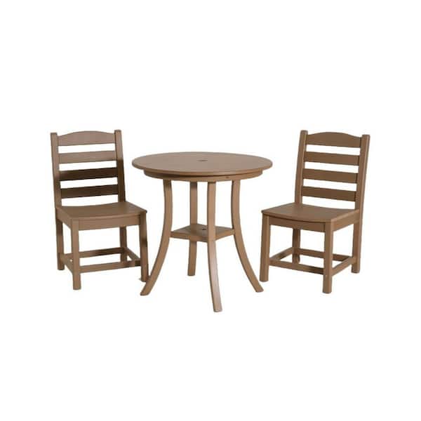 3-PieceHeavy-Duty and All-Weather HDPE Round Outdoor Dining Set with Patio Table and 2 Armless Chairs(Antique Dark Oak )