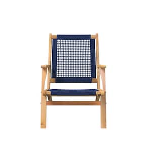 Folding Wood Outdoor Lounge Chair in Navy Blue