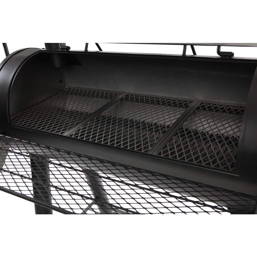 Black Heavy-Duty Steel Barrel Charcoal Grill with Smoker
