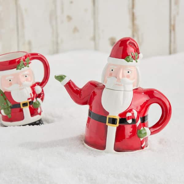 Nutcracker Parade 3-D Santa 4-Cup 28 oz. Assorted Colors Ceramic Teapot