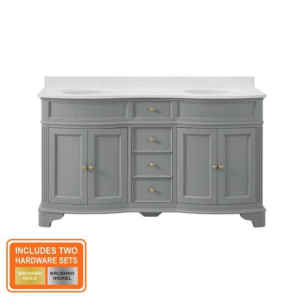Terryn 61 in. Double Sink Dusk Green Bath Vanity with Engineered White Marble Top (Assembled)