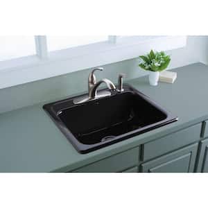 Mayfield Drop-In Cast Iron 25 in. 4-Hole Single Bowl Kitchen Sink in Black