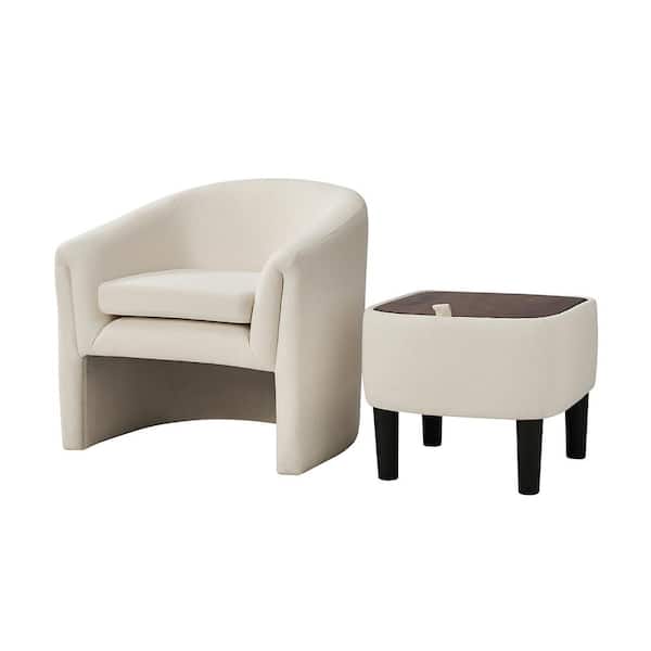 JAYDEN CREATION Zachary White Modern Upholstered Armchair with Storable Ottoman and Removable Cushion