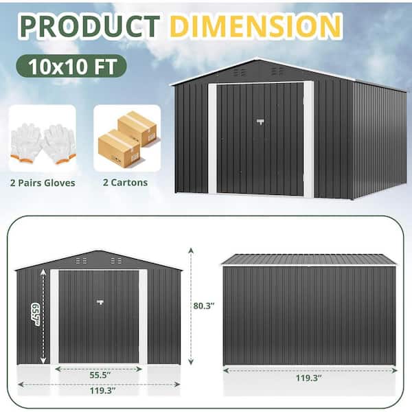 NETAJE 10 ft W x 10 ft D Metal Outdoor Storage Shed with Sturdy