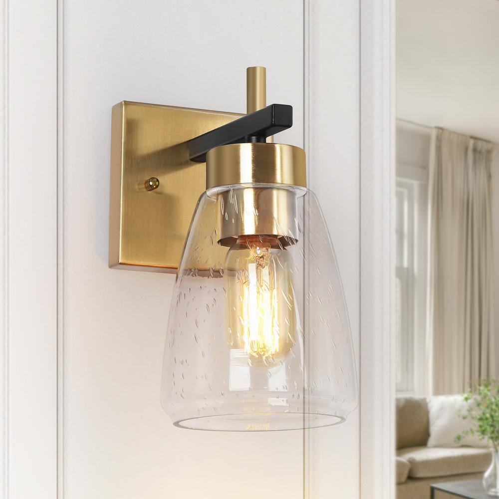 Uolfin Modern Gold and Black Wall Sconce, 1-Light Bedroom Bell Vanity ...