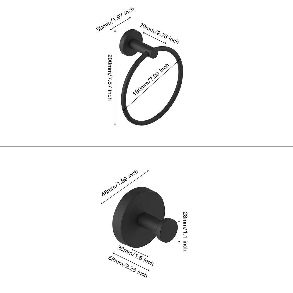 Black Stainless Steel 24-Inch Bathroom Hardware Set with Towel Ring and Hooks