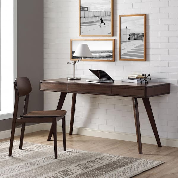 Nathan James Parker Modern Home Office Writing Computer or Laptop Desk with Open Storage Cubby and Small Drawer Walnut