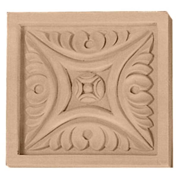 Wooden carved decor Rosette 5-1/8" x 5-1/8 x 1-1/8"thick 