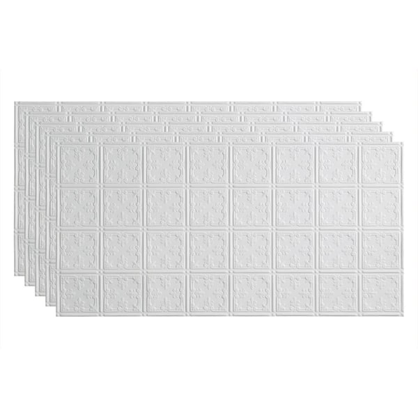 Fasade Traditional #10 2 ft. x 4 ft. Glue Up Vinyl Ceiling Tile in Gloss White (40 sq. ft.)