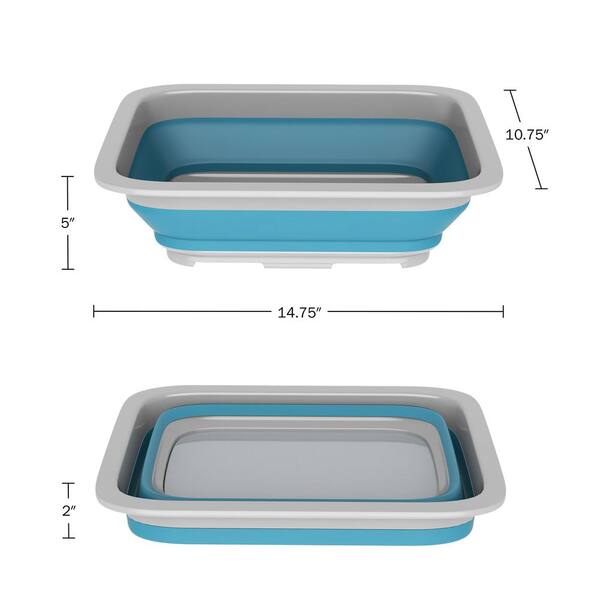 2 Pack Collapsible Dish Tub - 10L Foldable Washing Basin - Space Saving Sink For Kitchen, Camping & Cleaning (Steel Blue & Dark Sea Green)