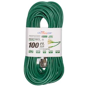 100 ft. 12-Gauge/3 Conductors, 3-Outlet 3-Prong, SJTW Indoor/Outdoor Extension Cord with Lighted End Green (1-Pack)