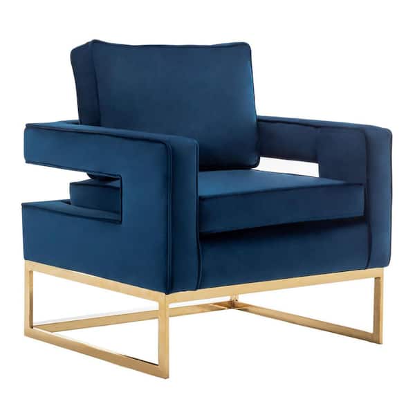 Convenience Concepts Take a Seat Carrie Navy Blue Velvet Accent Chair with Gold Frame
